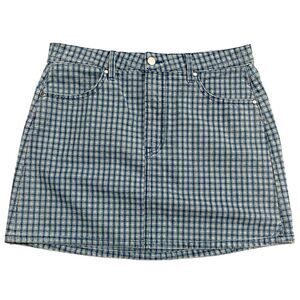 Reformation Valley Plaid Cher Mini Skirt Blue Check Size 31 | Deadstock Fabric